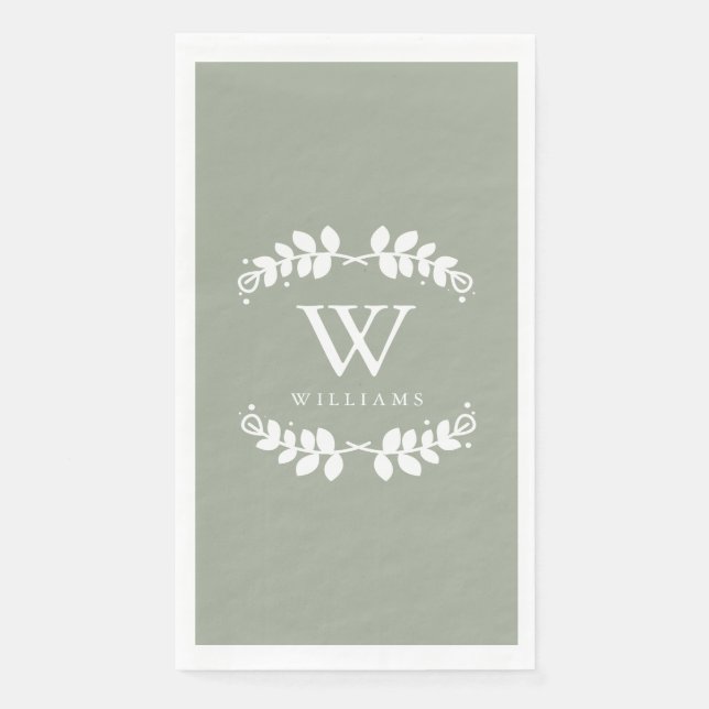 Stylish Sage Green Monogrammed Napkin (Front)