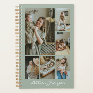 Stylish Sage Green Personalized Photo Collage Planner