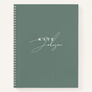 Stylish Sage Green Signature Script Monogram Notebook