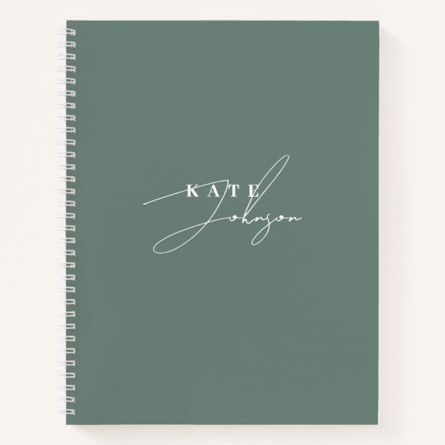 Stylish Sage Green Signature Script Monogram Notebook (Front)