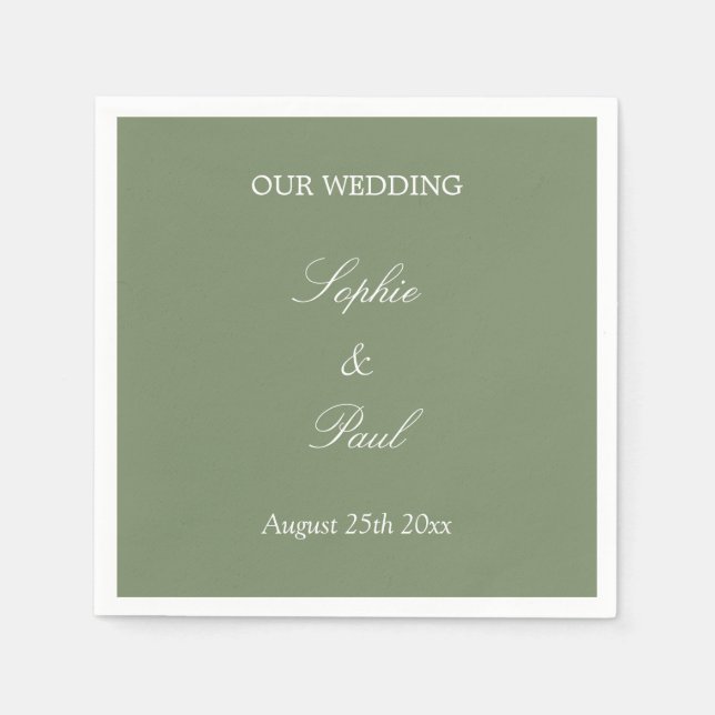 Stylish Sage Green Wedding Napkins (Front)