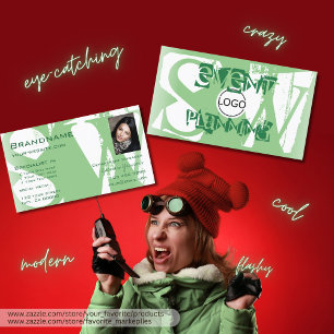 Stylish Sage Green White Photo Logo and Monogram Business Card