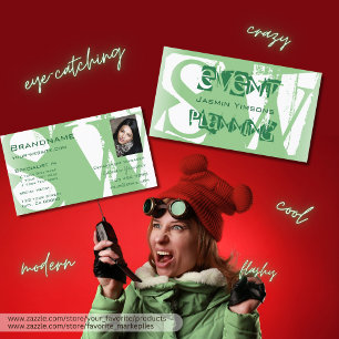 Stylish Sage Green White with Photo and Monogram Business Card