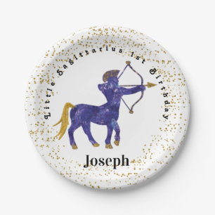 Stylish Sagittarius 1st Birthday & Gold Confetti  Paper Plate