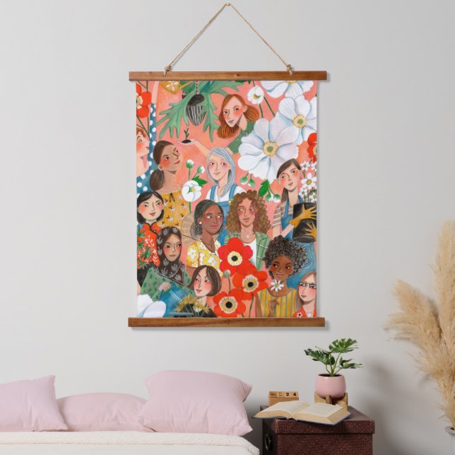 Stylish salmon International Women's Day Floral Hanging Tapestry (Bedroom)