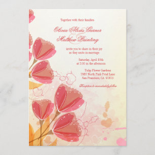 Stylish salmon pink tulips wedding invitation
