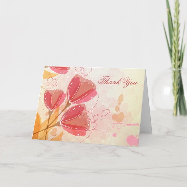 Stylish salmon pink tulips wedding thank you card (Front)