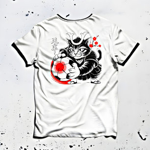 Stylish Samurai Cat Japan Soccer For Football fans T-Shirt
