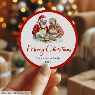 Stylish Santa Claus Red White Holiday Label