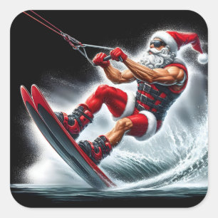 Stylish Santa Water Skiing This Holiday Square Sticker