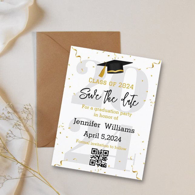 stylish save the date qr code graduation 2025 announcement postcard (Creator Uploaded)