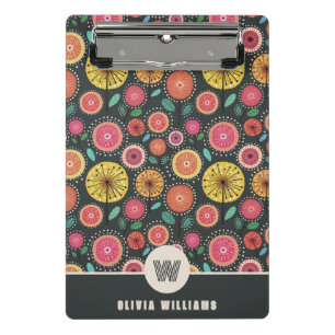 Stylish Scandi-folk flower Monogram Mini Clipboard