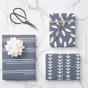 Stylish Scandinavian Nordic Shapes Pattern Blue Wrapping Paper Sheet