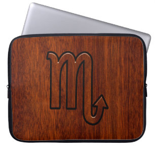 Stylish Scorpio Zodiac Symbol in Mahogany Laptop Sleeve