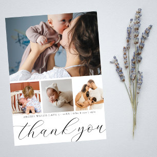 Stylish Script 4 Photo Collage Baby Thank You Card