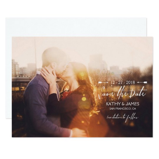 Stylish Script & Arrows Full Photo Save the Date Card