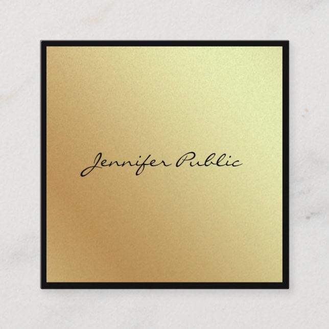 Stylish Script Black Gold Trendy Glamour Luxury Square Business Card (Front)