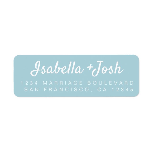 Stylish Script Blue Wedding Return Address (Front)