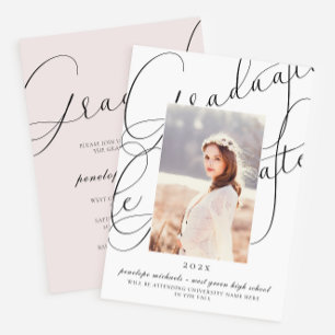 Stylish Script Blush Pink Photo Graduation Party Invitation