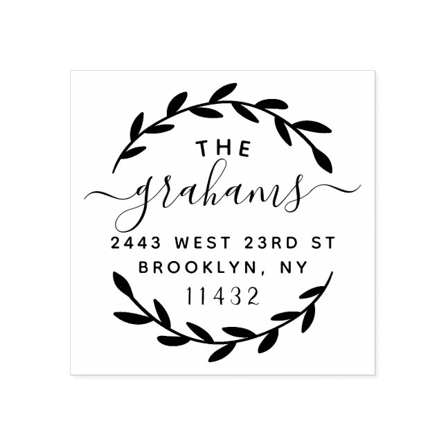 Stylish Script Botanical Family Return Address Rubber Stamp (Imprint)
