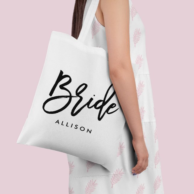 Stylish Script "Bride" Personalised Tote Bag (Creator Uploaded)
