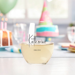 Stylish Script "Bride" Personalized Stemless Wine Glass