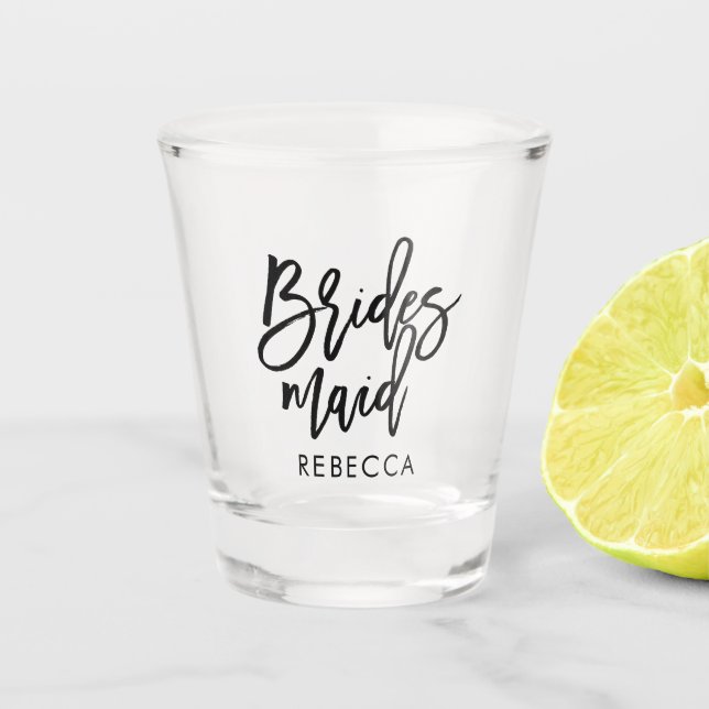 Stylish Script "Bridesmaid" Personalised Shot Glass (Front)