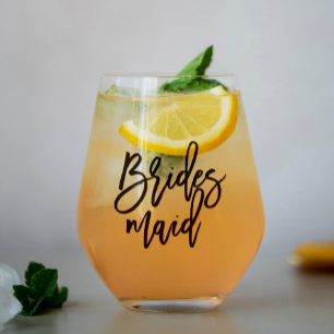Stylish Script "Bridesmaid" Personalised Stemless Wine Glass