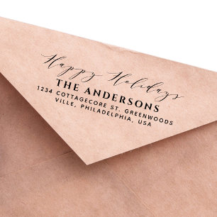 Stylish Script Calligraphy Happy Holidays Family Self-inking Stamp