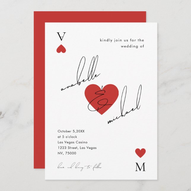 Stylish Script Casino Vegas Wedding Invitation (Front/Back)