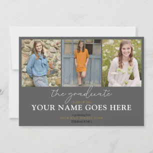 Stylish Script Charcoal Grey Photo Graduation Invitation