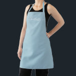 Stylish script custom name elegant french blue apron<br><div class="desc">Personalised french blue custom modern script name text monogram solid plain colour simple girly stylish elegant chic french blue and white text kitchen Apron. Customise,  personalise it with name,  quote,  phrase,  or text.
Great for cooks,  chefs,  pottery,  ceramics,  crafts,  work,  kitchen,  baking,  bbq,  grill,  etc</div>