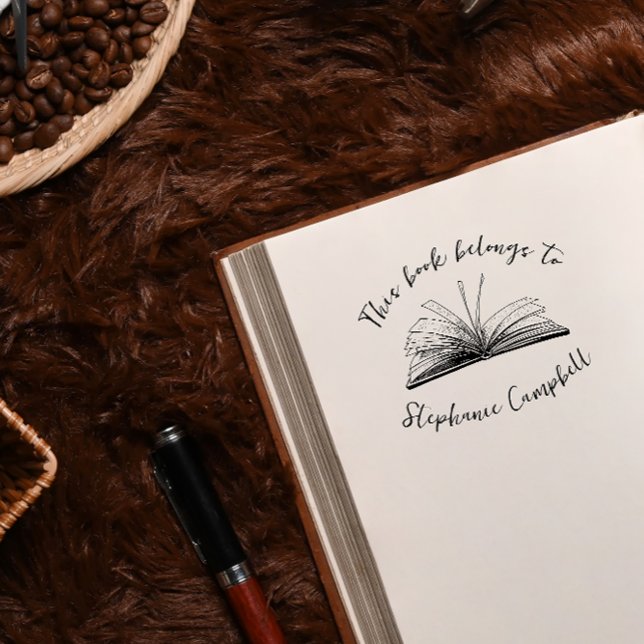 Stylish Script Custom Name Library Book Rubber Stamp (Creator Uploaded)