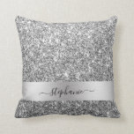 Stylish Script Custom Name  Silver Glitter Luxury Cushion<br><div class="desc">Stylish Script Custom Name  Silver Glitter Luxury Throw Pillow.</div>
