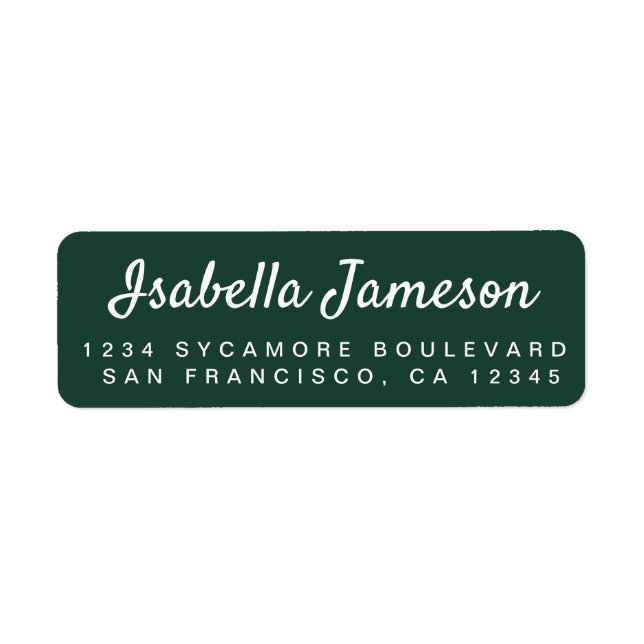 Stylish Script Dark Green Return Address (Front)