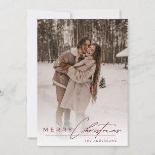 Stylish Script Elegant Photo Red Merry Christmas Holiday Card
