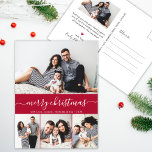 Stylish Script Family Photo Collage Red Christmas Postcard<br><div class="desc">Stylish Minimalist Elegant Calligraphy Red and White 4 Photo Collage „Merry Christmas” Script Holiday Christmas Photo PostCards. This festive, simple four (4) photo holiday card template features a nice photo collage and says „Merry Christmas”! The „Merry Christmas” greeting text is written in a beautiful hand lettered whimsical swirly swash-tail font...</div>
