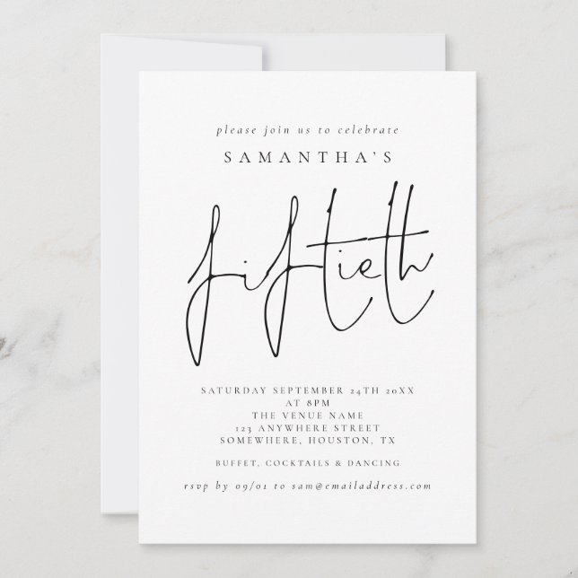 Stylish Script Fiftieth Birthday Party Invitation (Front)