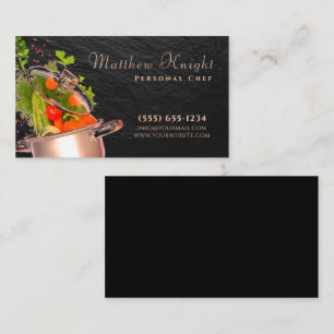 Stylish Script Food Pan Personal Chef Catering Business Card