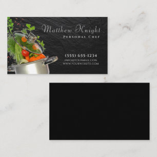 Stylish Script Food Pan Personal Chef Catering Business Card