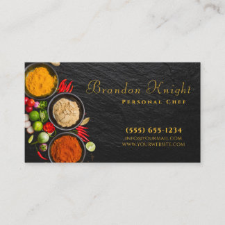 Stylish Script Food Spice Personal Chef Catering Business Card