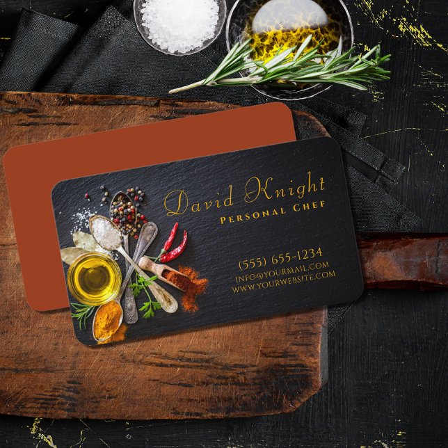 Stylish Script Food Spice Personal Chef Catering Business Card (Creator Uploaded)