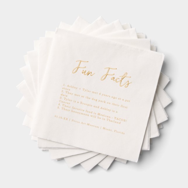 Stylish Script | Fun Facts Wedding Foil Napkins (Insitu (Stacked))