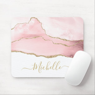 stylish script gold and blush agate mouse pad
