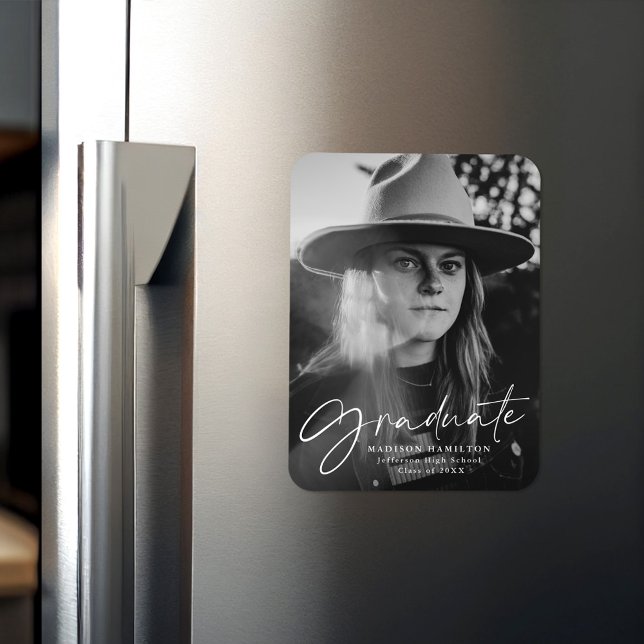 Stylish Script Graduation Announcement Photo Magnet (Creator Uploaded)