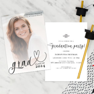 Stylish Script Heart Typography Graduation Party Invitation