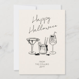 Stylish Script Ivory Cocktails Happy Halloween Holiday Card
