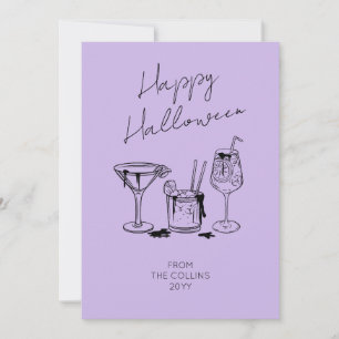 Stylish Script Lavender Cocktails Happy Halloween Holiday Card