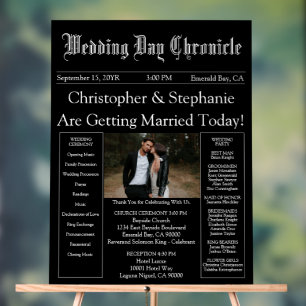 Stylish Script Minimal Newspaper Wedding Program Acrylic Sign