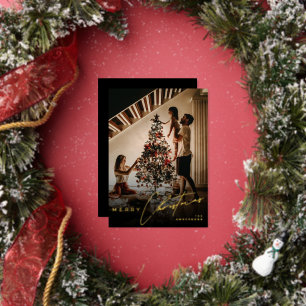Stylish Script Minimalist 1 Photo Gold Christmas Foil Holiday Card